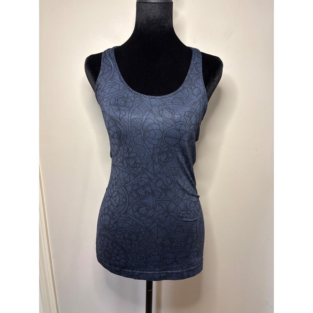 Lululemon Cool Racerback Tank Top Blue Black Mandala Print Size 4